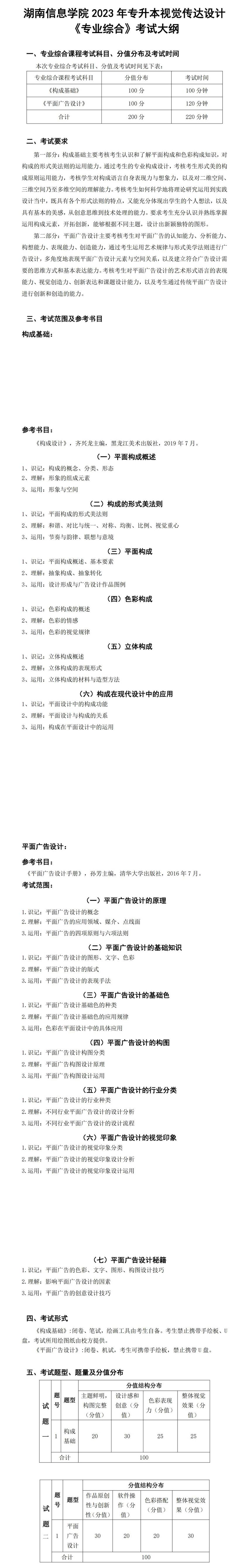 2023年湖南信息學(xué)院專(zhuān)升本視覺(jué)傳達(dá)設(shè)計(jì)專(zhuān)業(yè)《專(zhuān)業(yè)綜合》考試大綱(圖1)